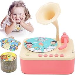 Kids Gramophone with 96 Learning Cards, Kids Record Player, Storytelling Machine for Kids, Kids Music Player, Phonograph Toy for Kids Ages 2+-64