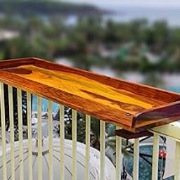 Wood world furniture Bar Counter Stand for Balcony Railing, Balcony Railing Hanging Table Folding Balcony Hanging Adjustable Deck Table for Patio (Teak), 50 cm , 30 cm , 8 cm-image-1
