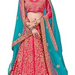 Women's Satin Lehenga Choli (STRLGT7417_Lehnega Blouse : Light Pink | Dupatta : Sky Blue_Free Size)-picture-26