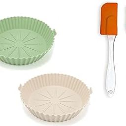 Reusable Air Fryer Silicone Liner Set, 2-Pack Round Basket with Brush & Spatula, Multicolor Baking Tray, Nonstick Round Silicone Air Fryer Basket with Ear Handles-picture-17