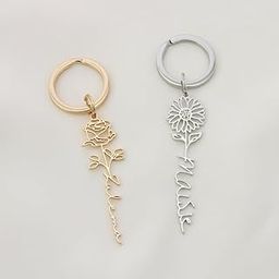 Custom Name Birth Flower Keychain,Personalized Keyring,Valentine Christmas Bridesmaid Gift For Her - Stainless Steel, Gold-picture-39