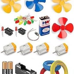 SP Electron Dc Motor With Propeller/fan/ 9 v Battery/snap Connector +2 Aa Battery With Holder/3m Wire/10 Led/ 2 Mini Rocker Switch (Red, Green, Yellow)- Multicolor-24