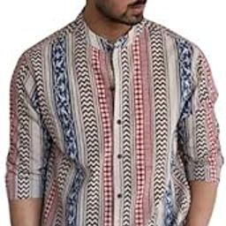 Men's Printed 100% Cotton Full Sleeve Regular Fit Mandarin Collar Casual Wear Short Kurta Shirt (V_7895)-image-21