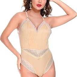 Women's Non Padded Halter Neck Monokini in Black (L, Beige)-image-85