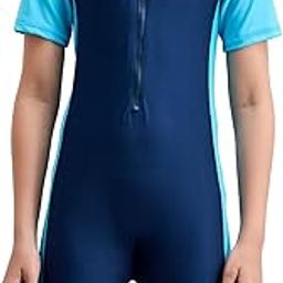 Boldfit Boys Blue High Rise Solid One Piece Swimsuit with Zipper and Non-Adjustable Straps, Full Coverage, Snug Fit, Machine Wash, Boys Kids Swimming Costume-61