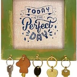 Stylish Key Holder for Home Decor | Wooden Key Stand with Vintage Distressed Finish | 'Today is Perfect' Quote, 5 Hooks-image-42