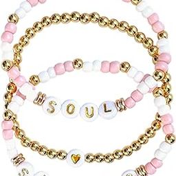 SNOWY SHOP 3-Piece Stretchable Soul Sisters BFF Bracelet Set – Pink, White & Golden | Best Friends Forever Bracelet for Women, Girls & Teens-image-8