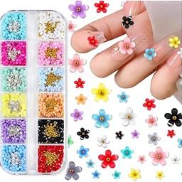 NPAH Flower Nail Charms for NailArt, 12 Colors 3D Flowers for Nails, 3D Acrylic Flower NailArt Rhinestones for Acrylic Nails, White Pink Cheery Blossom Nail Art Supplies Floral Nail Gems for Women (FLOWER SET )-49