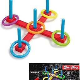 SIGNAMIO® Multi-Color Tennikoit Ring Toss Indoor Game for Kids - Indoor/Outdoor Stacking Toy Set with Rings, Stands - Perfect for Family Fun and Learning Activities-0