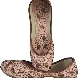 Women's Ballet Flats with Gold Floral Embroidery, Pink and Brown, Casual Comfort jutti-image-33