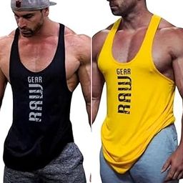 Men's Gym Vest - Sleeveless Shirt for Casual Wear, Gym, and Sports - Breathable and Comfortable, Lightweight, Easy Care | Colour: Black Yellow | Material : Polyester Blend | Size S | Pack of 2-452-image-7