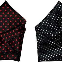 Set of 2 Satin Pocket Squares for Men – Black with Red Polka Dots & Black with White Polka Dots – Handkerchiefs for Suits & Blazers-11