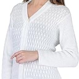 Women's Woolen V-Neck Self Design Cardigan - Heavy Daffodil Fabric Winter Wear Pure Wool Cardigan for Women - Free Size Long Cotty Fully Warm (2XL, White)-picture-31