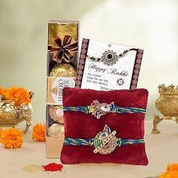 TIED RIBBONS Rakhi for Brother with Chocolate - Set of 2 Premium Rakhi with Chocolates, Mini Greeting Card and Roli Chawal - Rakhi Gift for Brother-image-27