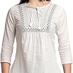 me queen Women's Viscose Rayon Wrinkled Free Stylish Thread Work Regular Sleeves Relaxed Fit Top with Lace Tie-up Style Neck-picture-29