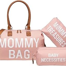 Diaper Bag Tote for Girls with 2 Organizer Pouches, Large Capacity Mommy Bag for Hospital and Weekender Travel, Functional Baby Diaper Bag, Pink, Pink-image-83