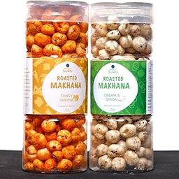 SURU Flavoured Makhana, Roasted with Olive Oil, Tangy Cheese and Cream & Onion, 90g Each, Pack of 2-image-45