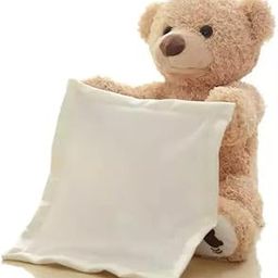 CRAZYABBS Peek-A-Boo Bear with Security Blanket Interactive Repeats What You Say Plush Teddy Bear Toy Musical Singing Talking Stuffed Animal Adorable Electric Animate Birthday Festival, Beige-30