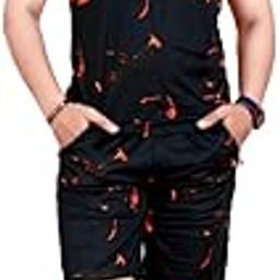Men's Casual Night dress Soft Cotton Polyster Printed Sleep&Launge Wear,Regular Fit Round Neck Short Sleeve T-Shirt and shorts Pair set with Classic Pajama stylish Beach Wear for men-20
