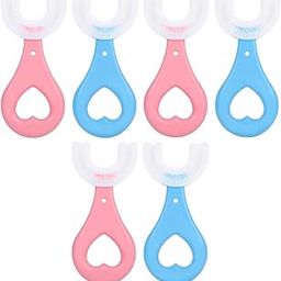 LandVK Toothbrush for Kids with U Shaped Silicone Brush Head for 360 Degree Cleaning Suitable For 2-6 Years, Manual, Heart Design, Multicolor, Pack of 6-image-58