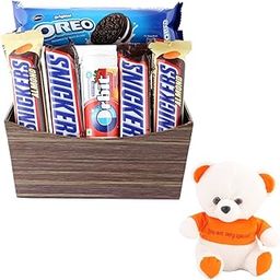 SFU E Com Crearmy Almond Chocolate With Orbit Mixed Fruit Chewing Gum Hamper | Valentine Love Teddy Bear With Chocolate Combo | Valentine Chocolate Hamper | 996-68