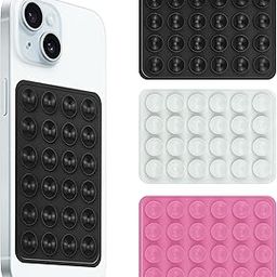amazon basics Suction Phone Case Anti-Slip Silicone Hands-Free Sticky Pads for Phone Case Mount for Selfies Videos Mirror Shower Car Dashboard - Black,White,Pink (Pack of 3)-12