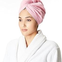 Amazon Brand - Solimo - Cotton Bath Headwrap | Microfiber | Fade Resistant | Pink & Light Blue-2