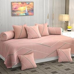 Zayva Home 240TC Heavy Glacecotton Diwan Set, 1 Single Bedsheet, 2 Bolster and 5 Cushion Covers, 8 Pc Set-image-5