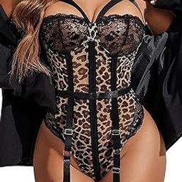 Sexy Black Lace Mesh Lingerie Bodysuit for Women – Strappy Bustier Teddy with Garter Belts-image-85