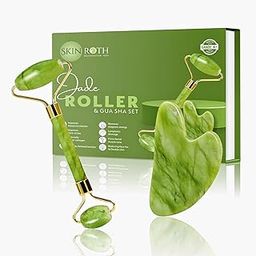 SKINROTH Grade A+ Jade Roller and Gua Sha Set Anti-Aging Facial Roller | Original Jade Guasha Stone Facial Massager Tool for Face Neck Eye (Light Green)-9