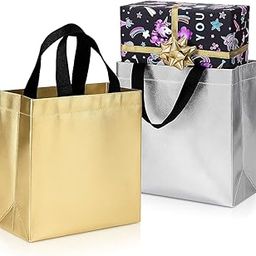 JOURNEY JOY Small Size Pack of 20 Pcs Glossy Metallic Laminated Non-Woven Reusable Eco-Friendly Party Return Gift Bags (Golden and silver) (Small 9.5x10x4 Inch)-image-10