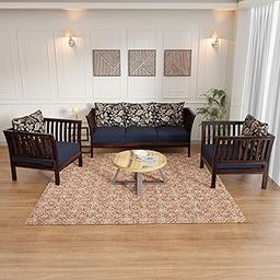 Sheesham Wood Sofa Set for Living Room (3+1+1) - Wooden Sofa Set with Side Magazine Holder - The Elegance Graceful Sofa Set (Walnut, 5-Seater)-14