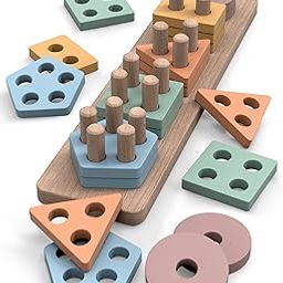 GOPO TOYS Montessori Toys for 18+ Months Old - Toddlers Wooden Sorting and Stacking Toys for Baby Boys and Girls - Shape Sorter and Color Stacker Preschool Kids Wood Gifts-image-47