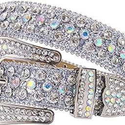 Luxury Strap Men Women Rhinestones Belt Western Bling Bling Crystal Diamond Studded Belts (Silver, Fit Waist 40-42 inches)-image-26