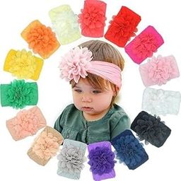INHEAVEN 6 Pieces Baby Girl Floral Nylon Headbands Chiffon Flower Elastic Nylon Hair Bands For Toddler Infants Newborn,Multi-image-21