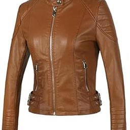 Women’s PU Leather Slim Fit Motorcycle Jacket with Stand Collar and Zip Closure-image-34