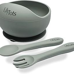 LilyTots™ Suction Bowl for Baby Kid with Spoon & Fork Set | Food Grade Soft Safe BPA Free Silicone | Stay Put Strong Suction Base | Best Toddler Bowls for Feeding Babies & Kids (Sage Green)-image-27