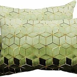Hokiten Lumbar Pillow Covers Set of 2, Teal Geometric Waterproof Outdoor Chaise Lounge Pillow Covers with Elastic Strap, Luxurious Ombre Modern Abstract Art Headrest Pillowcase for Patio, 12 x 20-image-17