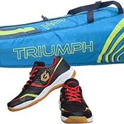 Gowin Badminton Shoe Smash Black Size-6 with Triumph Badminton Bag 304 Sky/Lime-image-86