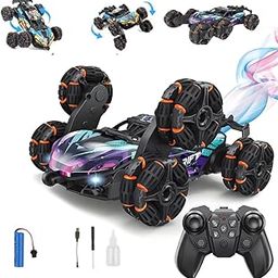 VikriDA Stunt RC Car, Toys for Ages 8-13 Boys, 2.4Ghz Remote Control Car with Light, Spray, 360 Rotation, Birthday Gift for Kids Age 6 7 8 9 10 11 12 Year Old-6 Wheels - Multicolor-22