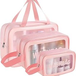 Vendeal Cosmetic Makeup Organizer Pouch Bag for Women, Wash Bag for Travel, Toilery Organizer Kit, 3 Pcs Wash Bag Set, Pink-23