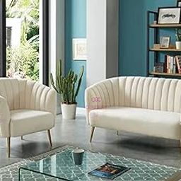 Sofa Set for Living Room |Upholstered Vertical Channel Tufting Sofa Set for Living Room (Beige)-image-7