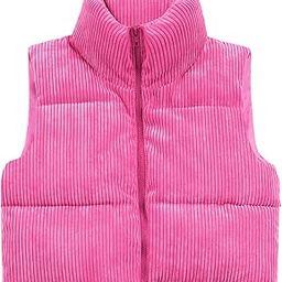 Women's Cropped Puffer Vest Winter Sleeveless Warm Outerwear Vests Lightweight Corduroy Coat with Invisible Pockets-picture-29