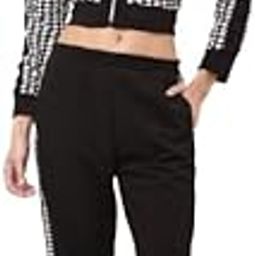 Women's Houndstooth Print Crop Jacket & Pants Set, Black & White, Zip-Front Activewear, Casual Sportswear, Stylish Two-Piece Loungewear for Women (Black White)-10
