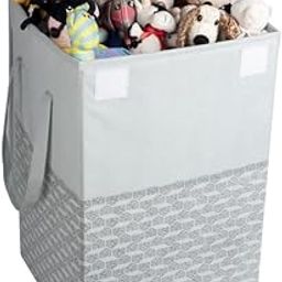 Homestrap 75 LTR Foldable Laundry Basket | Printed Laundry Bag with Lid Front Handle | Non-Woven Toy Organiser | Washing Cloth Laundry Bin(Grey)(Polypropylene)-2