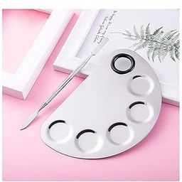 5 product space Stainless Steel Makeup mixing Palette with Spatula makeup artist tool, Cosmetic Mixing Tray, Used for Mixing Foundations, nail art makeup mixing stainless steel plate quantity - 1 piece-26