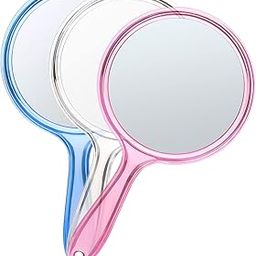 OMIRO Hand Mirror, Double-Sided Handheld Mirror 1X/3X Magnifying Mirror with Handle, Set of 3 (Mix Colors)-picture-9