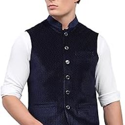 Mens Self Design Band Neck Sleeveless Coat (224021064)-image-33