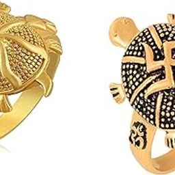 Gold Plated Brass Combo Pack of Vastu Feng Shui Turtle Tortoise Design Finger Ring For Men Women-image-28