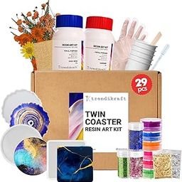 29pcs DIY Three Coaster Epoxy Resin Art Materials Kit with Dry Flowers for Making 3 Coasters with Silicone Moulds, Glitters, Flakes, Color Pigments & More (2:1 Resin to Hardener, 150gm)-picture-29